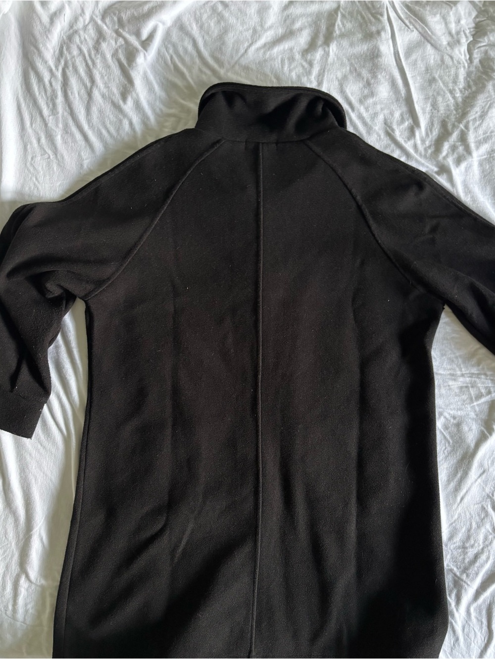 Black Button-Front Pea Coat with Rounded Collar - Picture 3 of 7